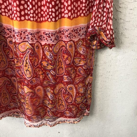 Paul Ropp Dress Womens Size 3 Red White Polka Dot Paisley Boho Rayon Indonesia - Picture 12 of 16